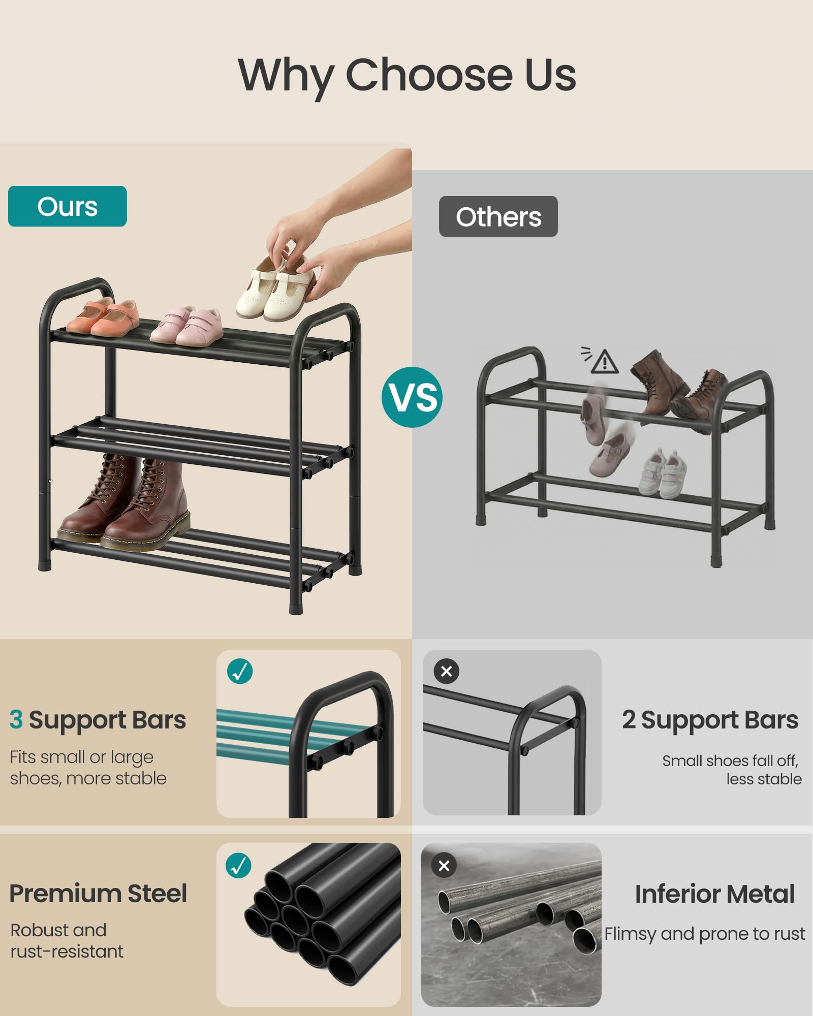 SONGMICS shoe organizer in an entryway holding everyday shoes for quick grab
