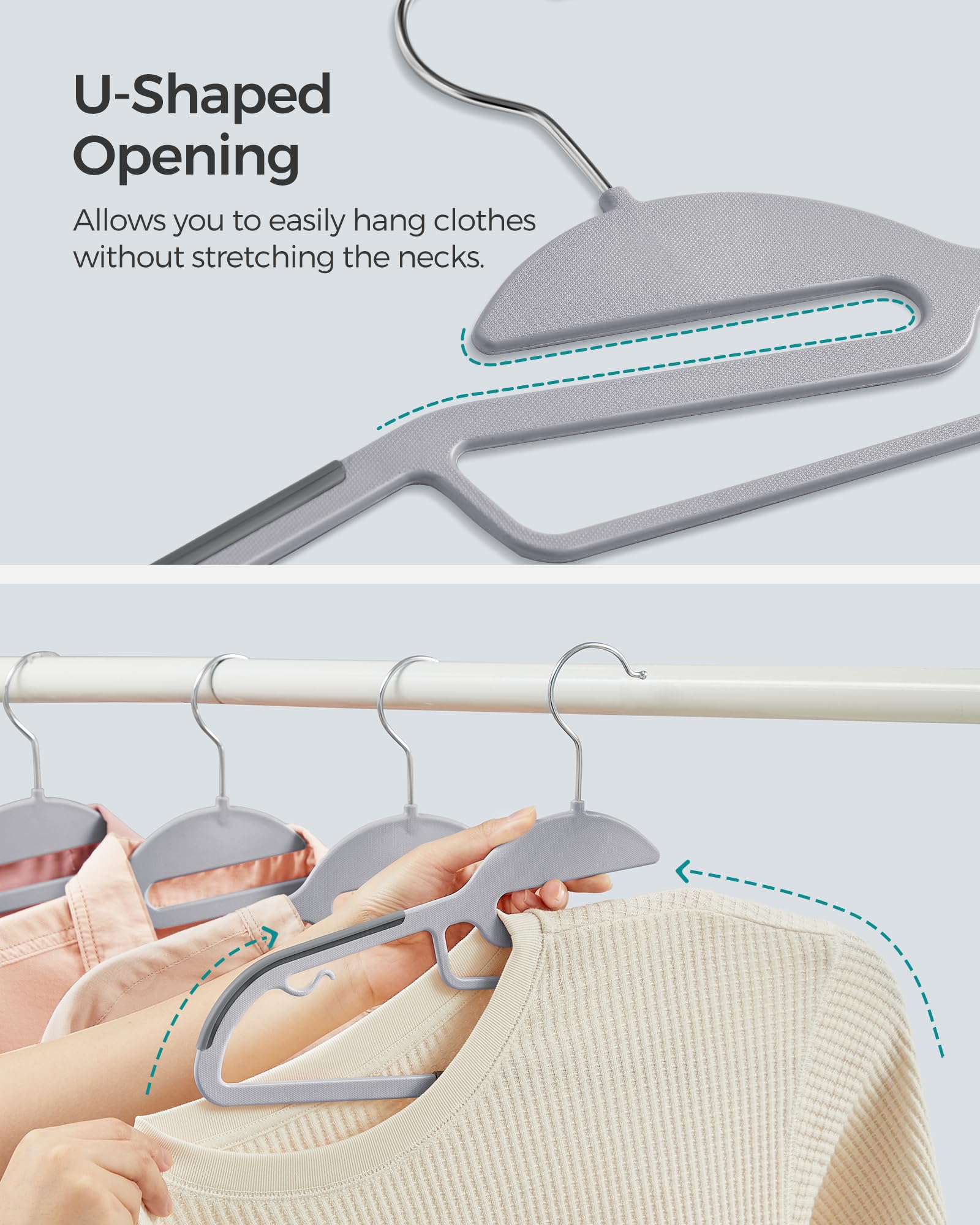 SONGMICS curved shoulder detail preventing creases and protecting garments benefit