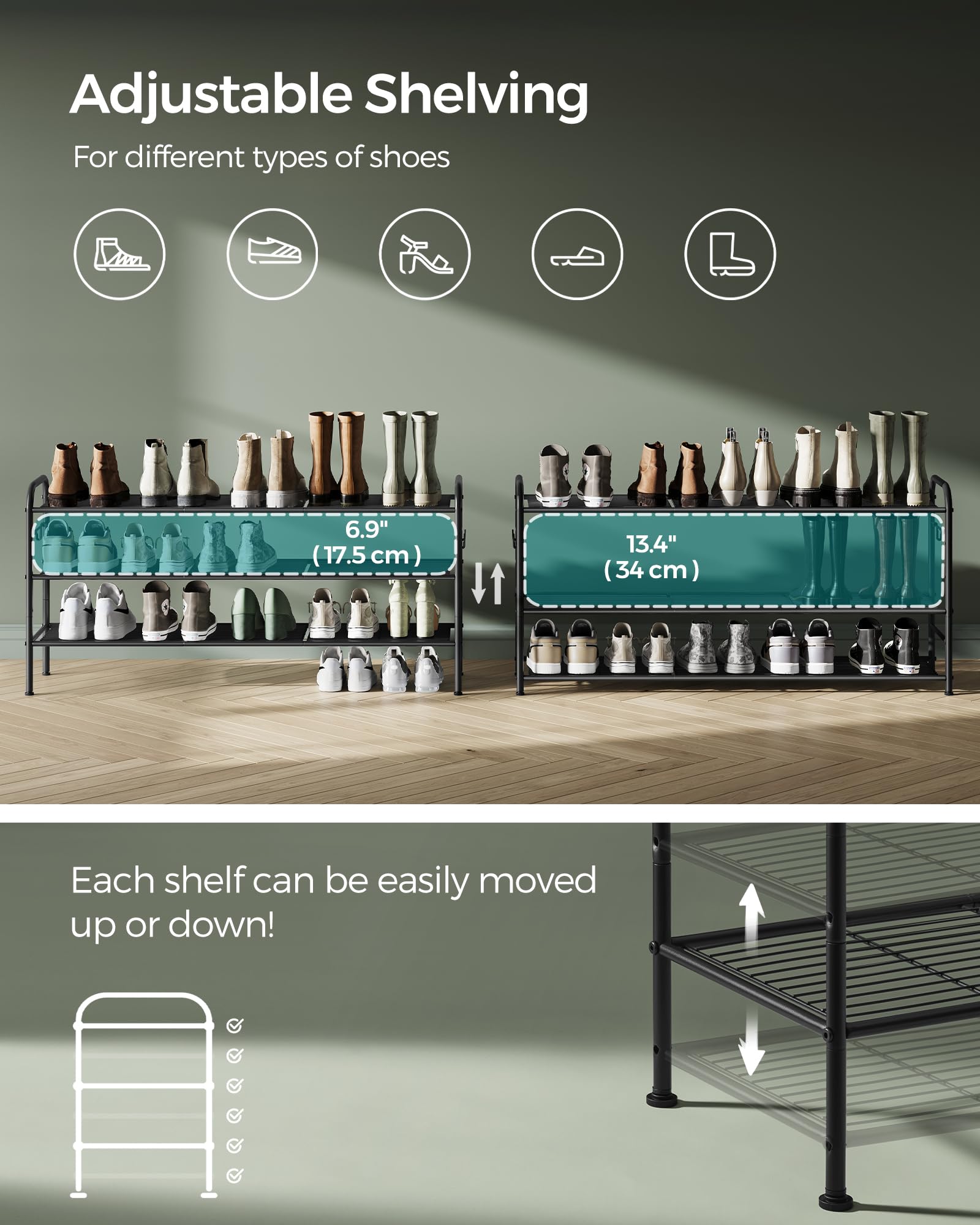 SONGMICS side hooks detail showing neat accessory storage convenience
