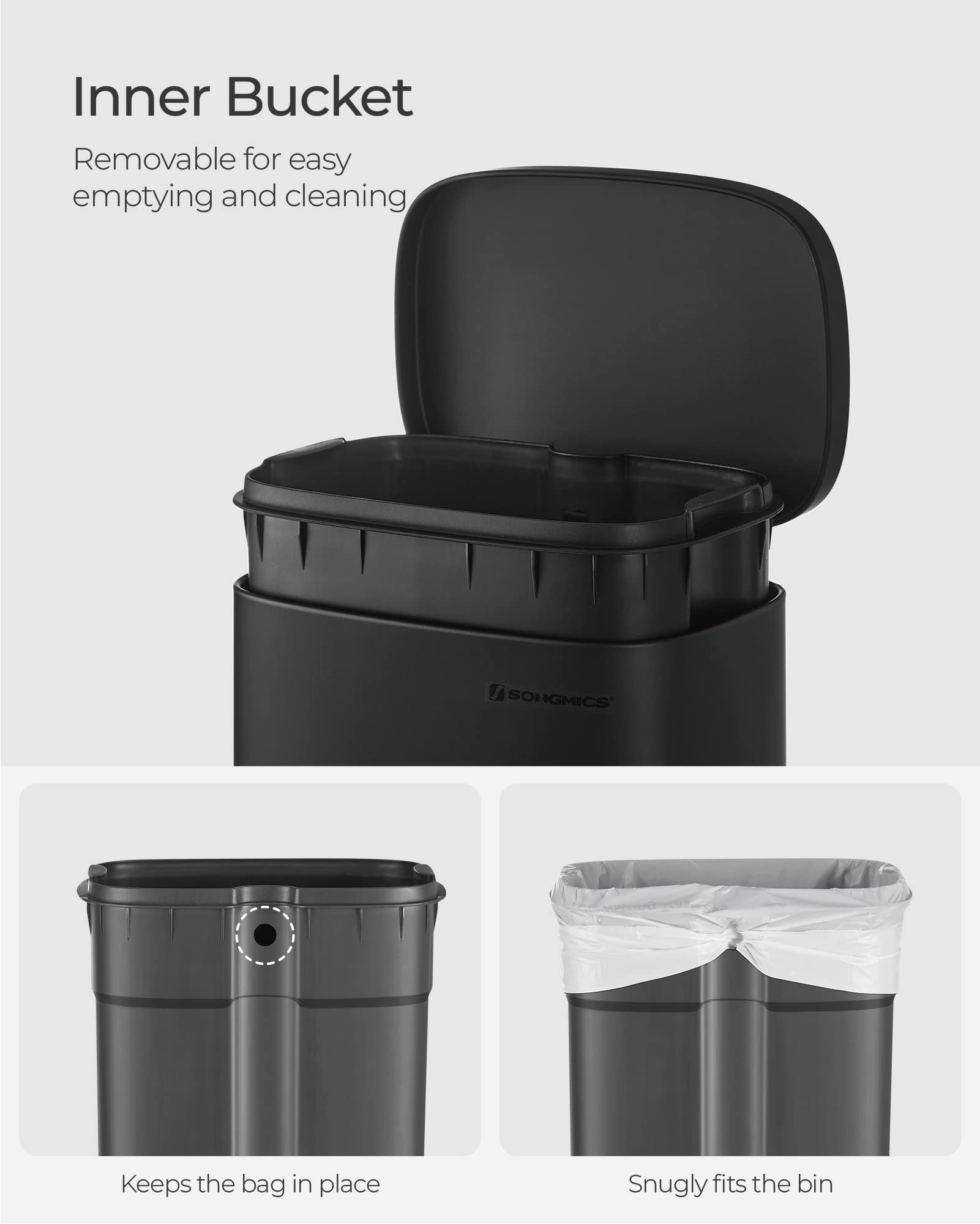 SONGMICS side profile showing slim footprint saves kitchen floor space