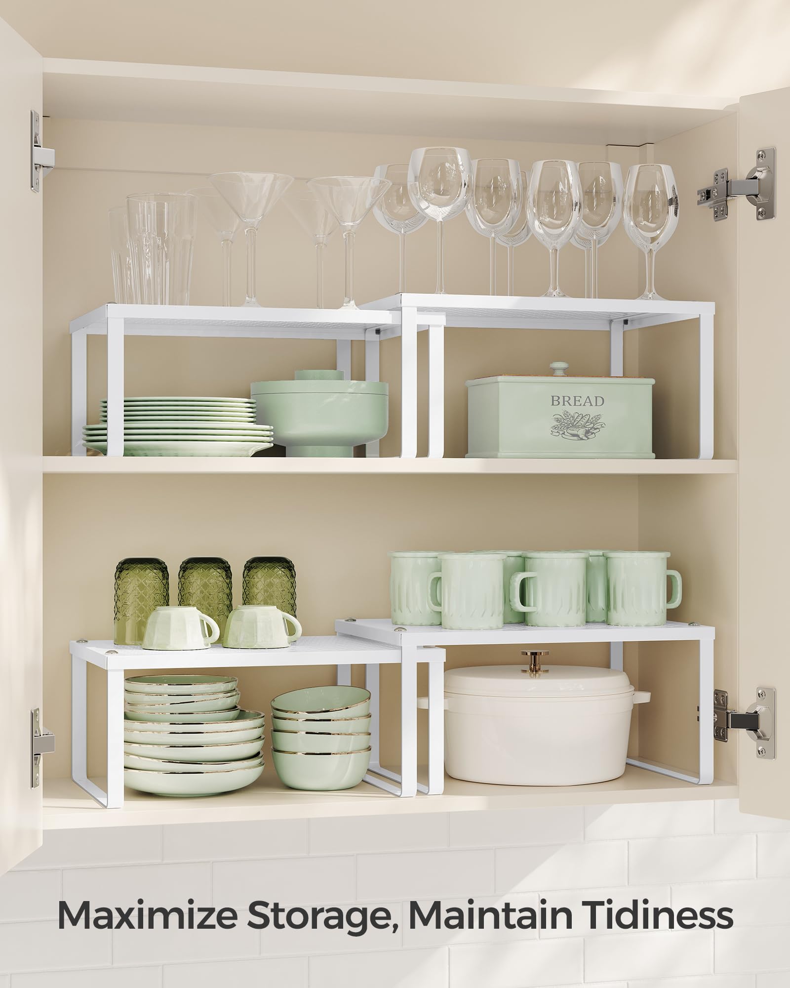 SONGMICS side profile stacked shelves demonstrating modular tiering benefit