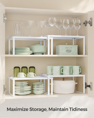 SONGMICS side profile stacked shelves demonstrating modular tiering benefit