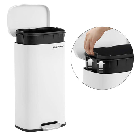 SONGMICS trash can beside kitchen counter showing scale and small footprint advantage