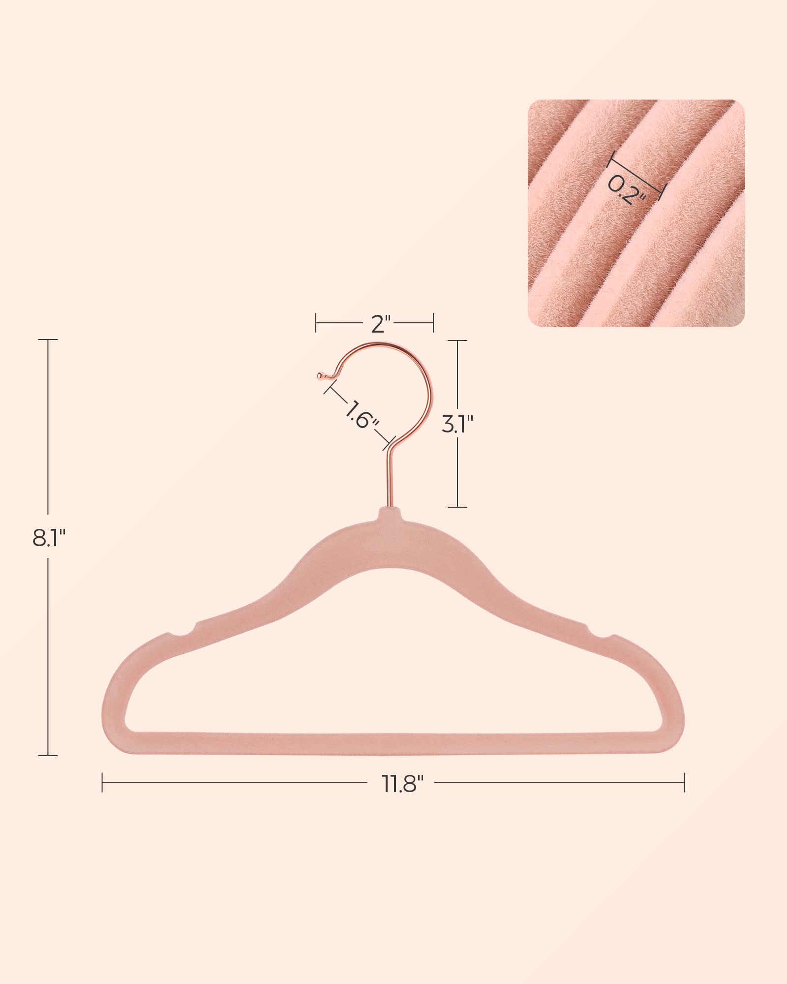 SONGMICS hangers beside a ruler showing child-size measurements