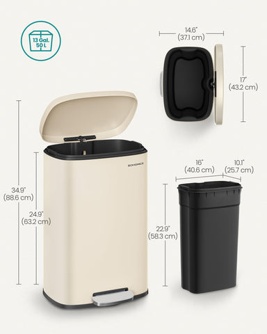 SONGMICS shown beside kitchen counter to display compact 13-gallon scale