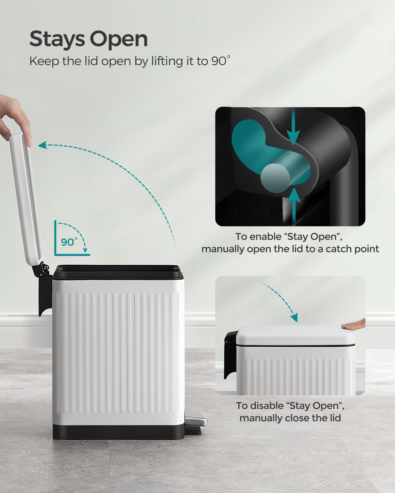 SONGMICS next to toilet showing compact 2.6-gallon size and fit benefit