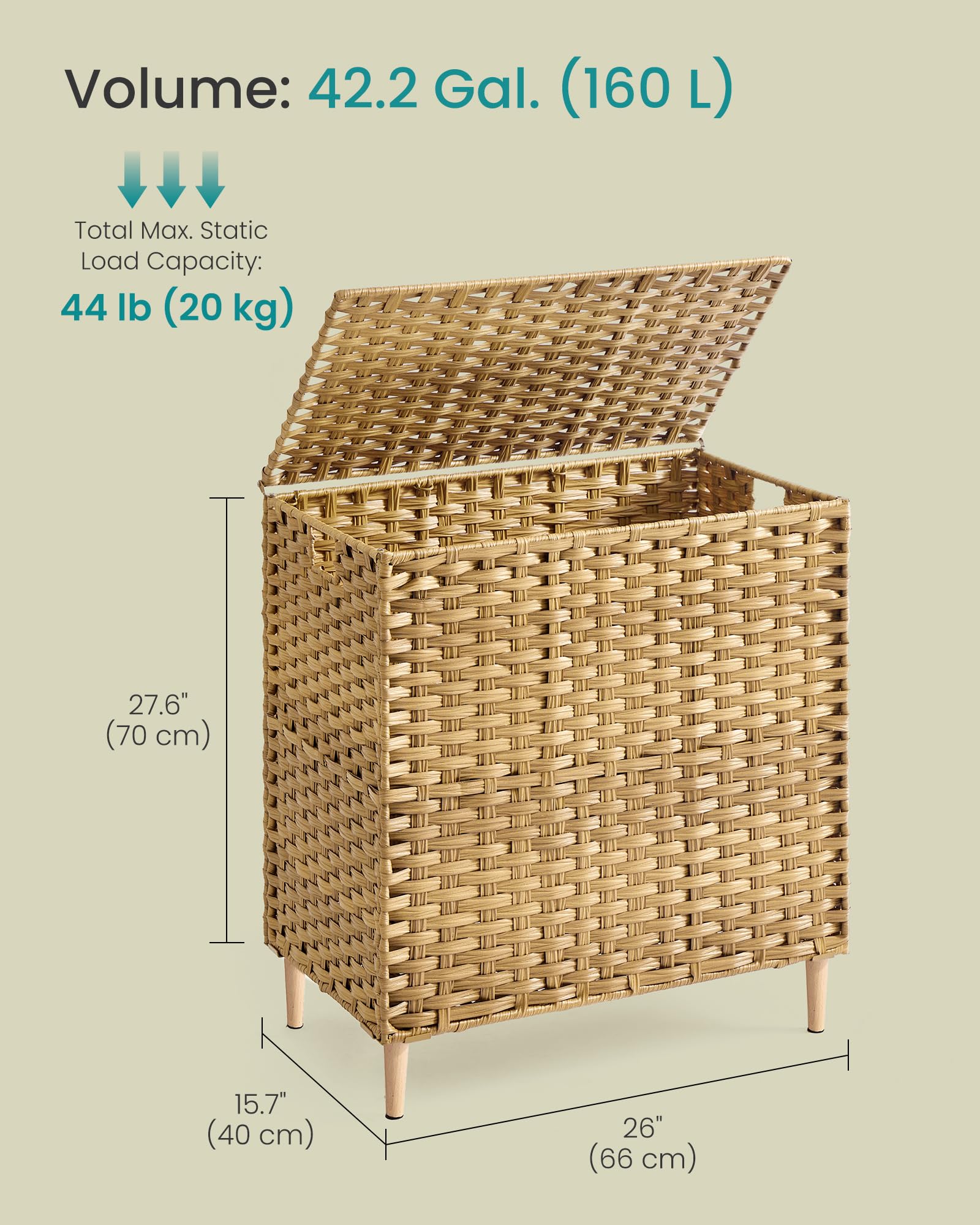 SONGMICS hamper beside a washer showing scale and large 42 gallon capacity