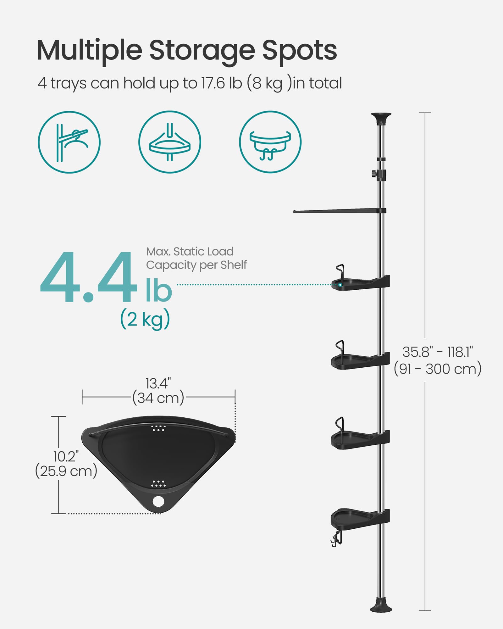 SONGMICS size comparison with shampoo bottles to illustrate capacity and scale
