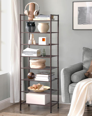 SONGMICS rack beside shoes for scale showing true fit and capacity benefit