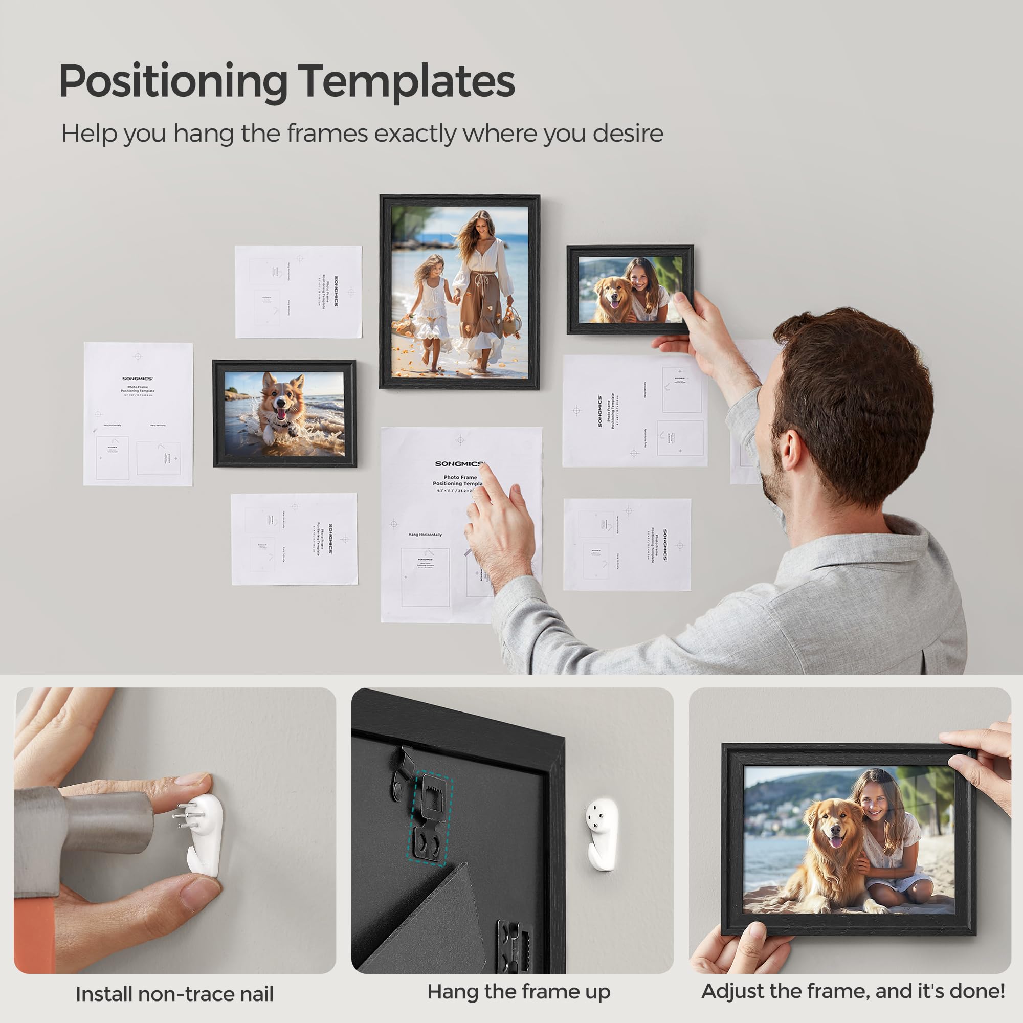 SONGMICS frames beside a hand showing scale and effortless styling benefit
