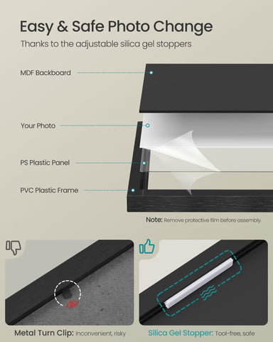 SONGMICS frames beside standard prints showing scale and mixed-size layout flexibility