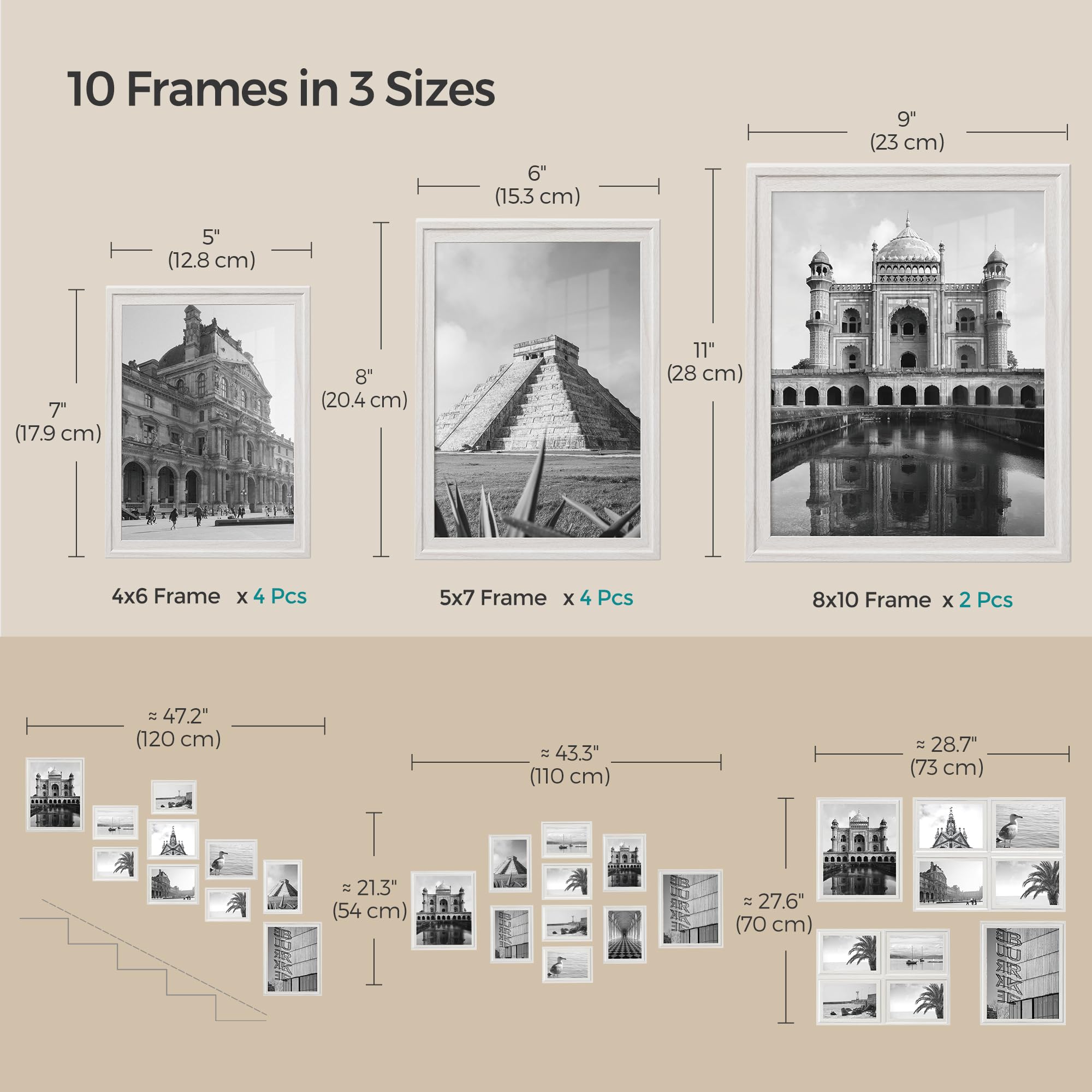 SONGMICS frames beside ruler showing scale and size options for photos