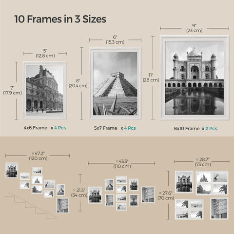 SONGMICS frames beside ruler showing scale and size options for photos