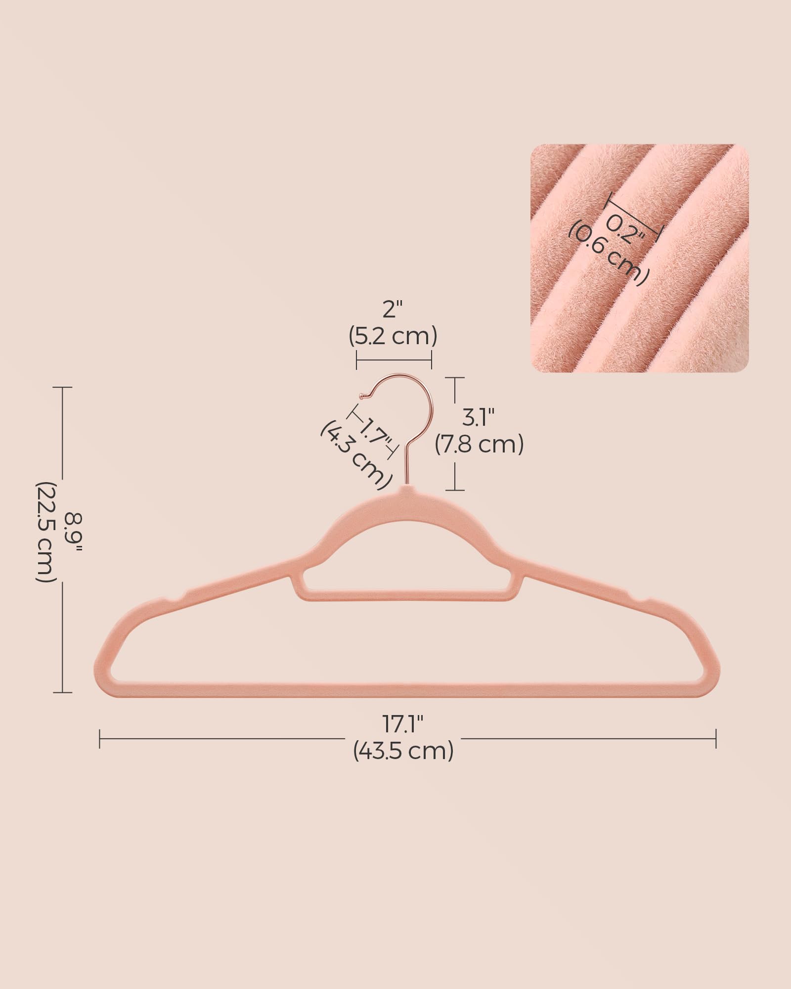 SONGMICS hangers next to ruler for size-scale comparison saving closet space