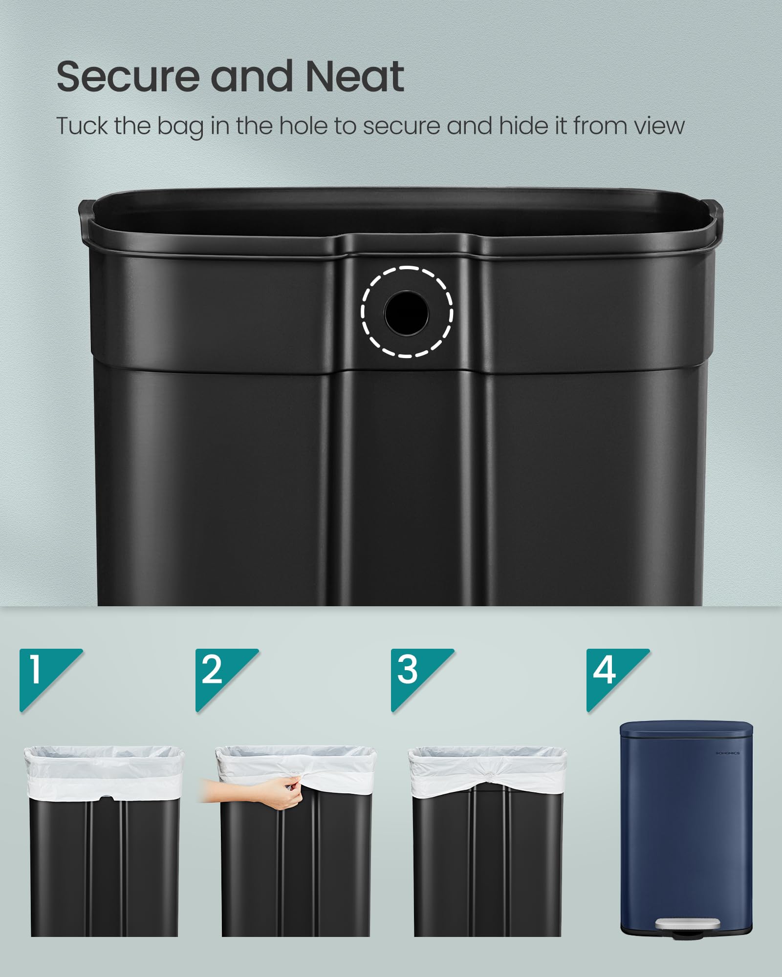 SONGMICS size scale next to cabinet showing compact 50 L capacity fit