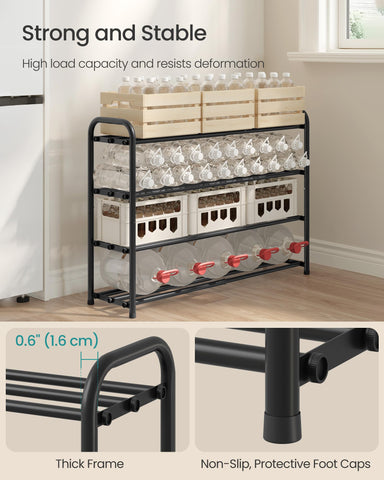 SONGMICS rack beside a foot and ruler illustrating compact footprint and scale