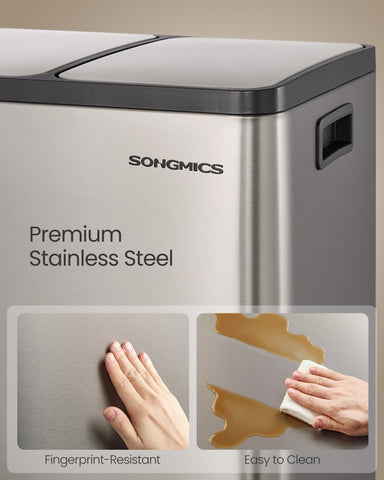 SONGMICS soft-close lid held at 90 degrees to show stay-open function and quiet closing benefit