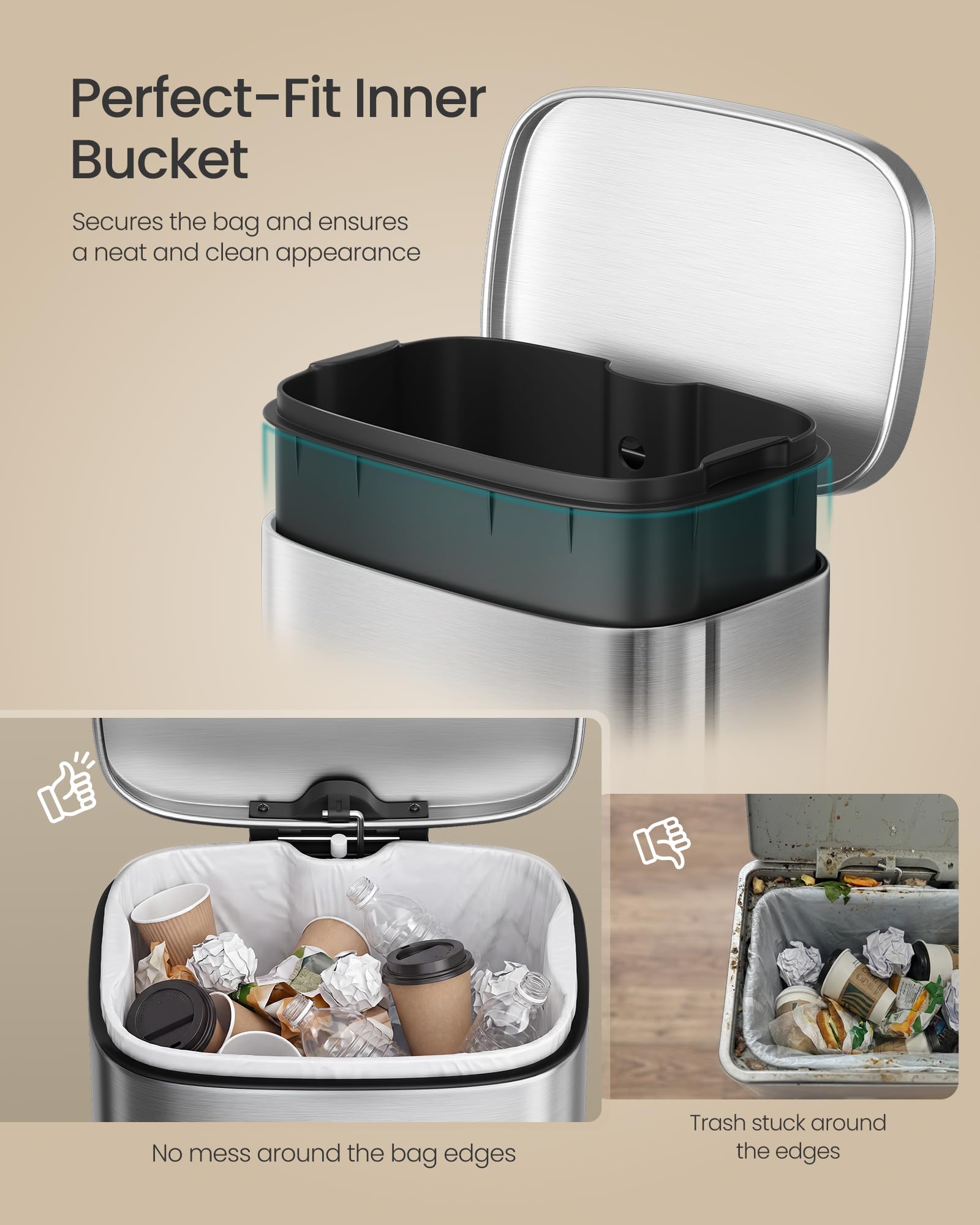SONGMICS soft-close lid action minimizes noise and disruption
