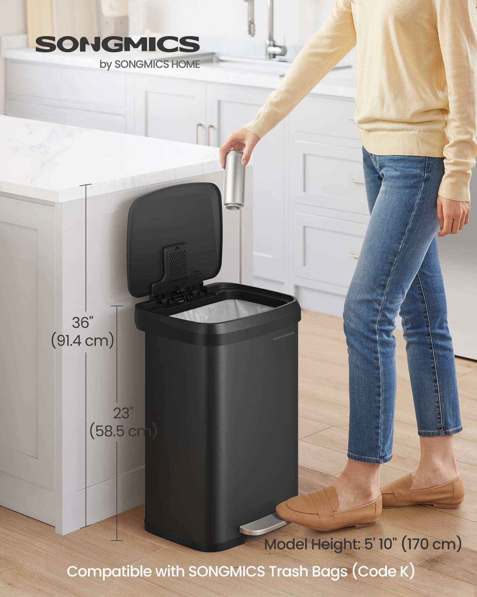 SONGMICS soft-close lid mid-motion, quiet and controlled closing