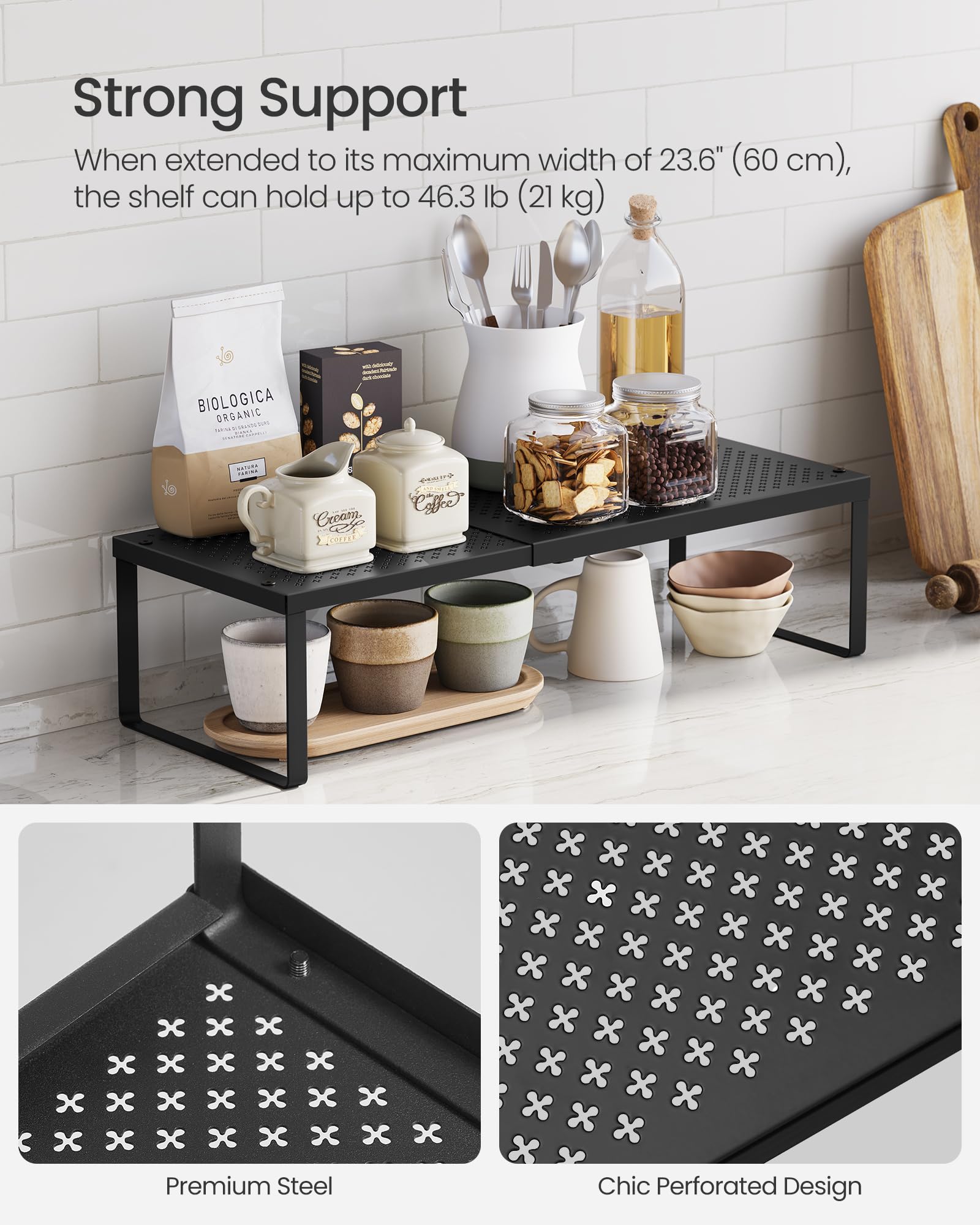 SONGMICS spice rack installed inside cabinet maximizing vertical storage space