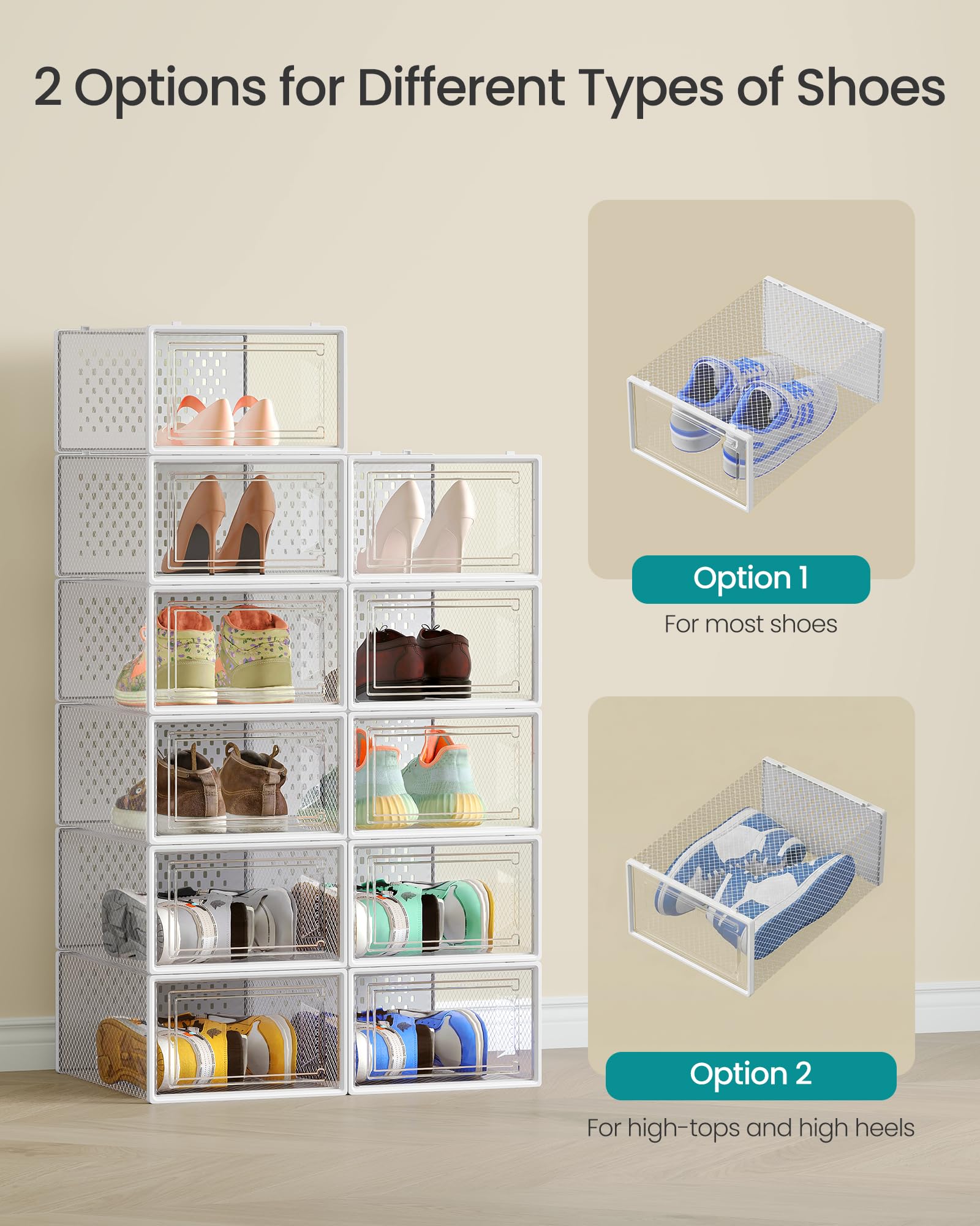 SONGMICS stacked boxes in a closet saving floor space