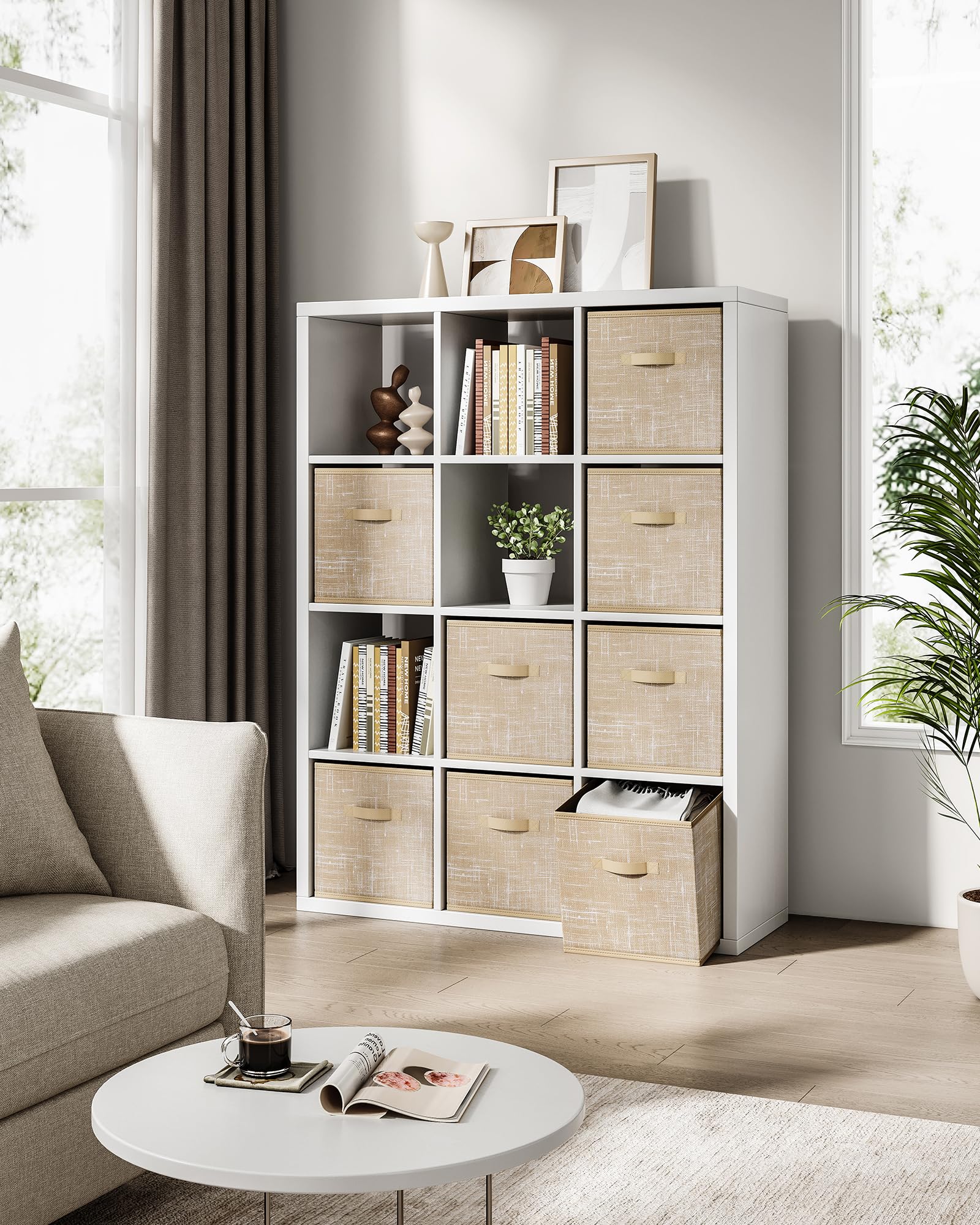 SONGMICS cubes in bedroom showing neat clothing storage and decluttered space