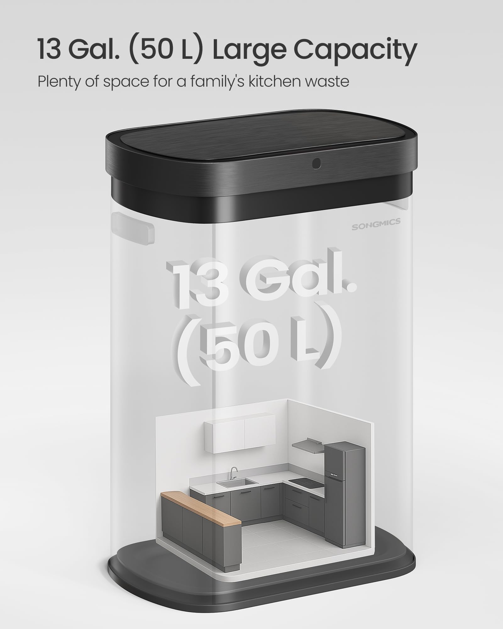 SONGMICS in kitchen lifestyle scene offering tidy, low noise waste solution
