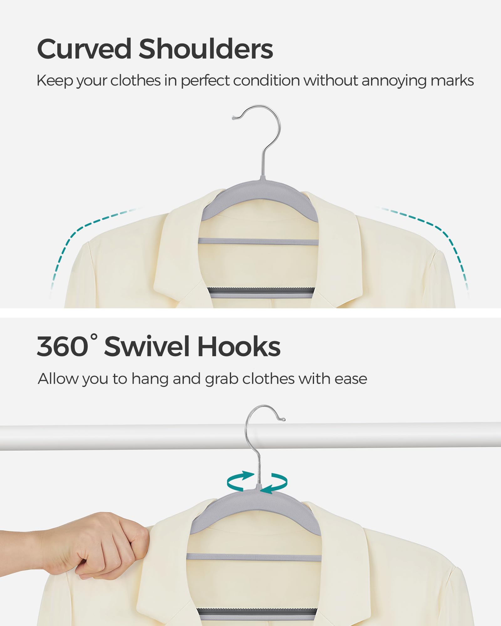 SONGMICS metal 360-degree swivel hook detail for easy access and rotation