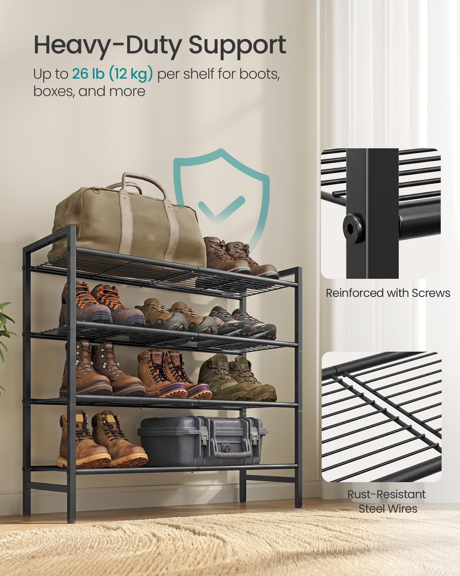 SONGMICS tier spacing with high-top boots showing tall-shoe compatibility