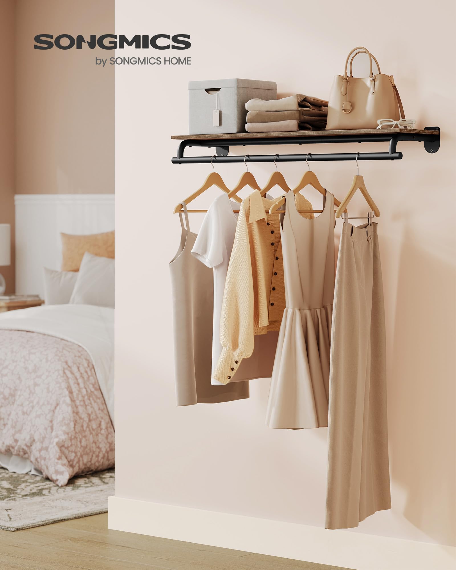 SONGMICS top shelf styled with baskets and decor for organized convenience