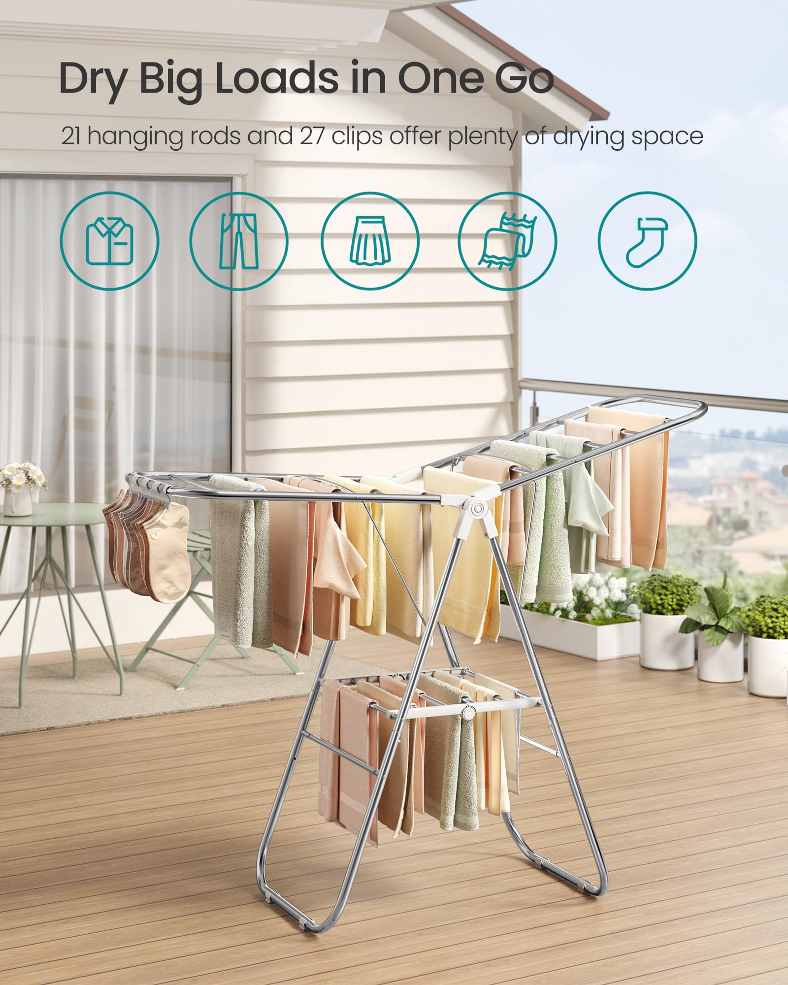 SONGMICS adjustable top wing detail for hanging long garments