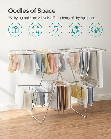 SONGMICS top wing adjusted to different heights for drying long garments