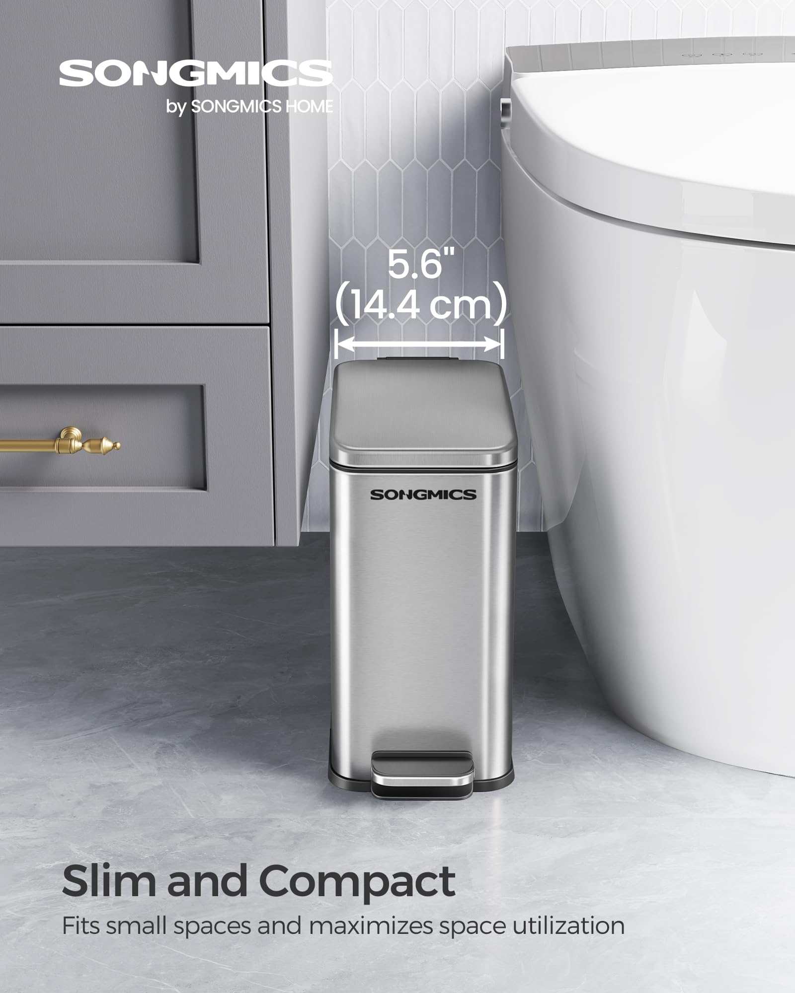 SONGMICS close-up of lid and foot pedal for hands-free, hygienic waste disposal
