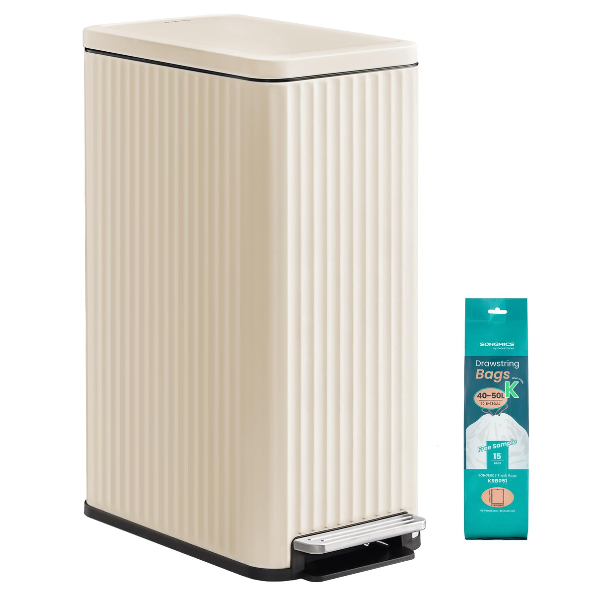 SONGMICS front view of stainless steel trash can shows modern elegance and space saving