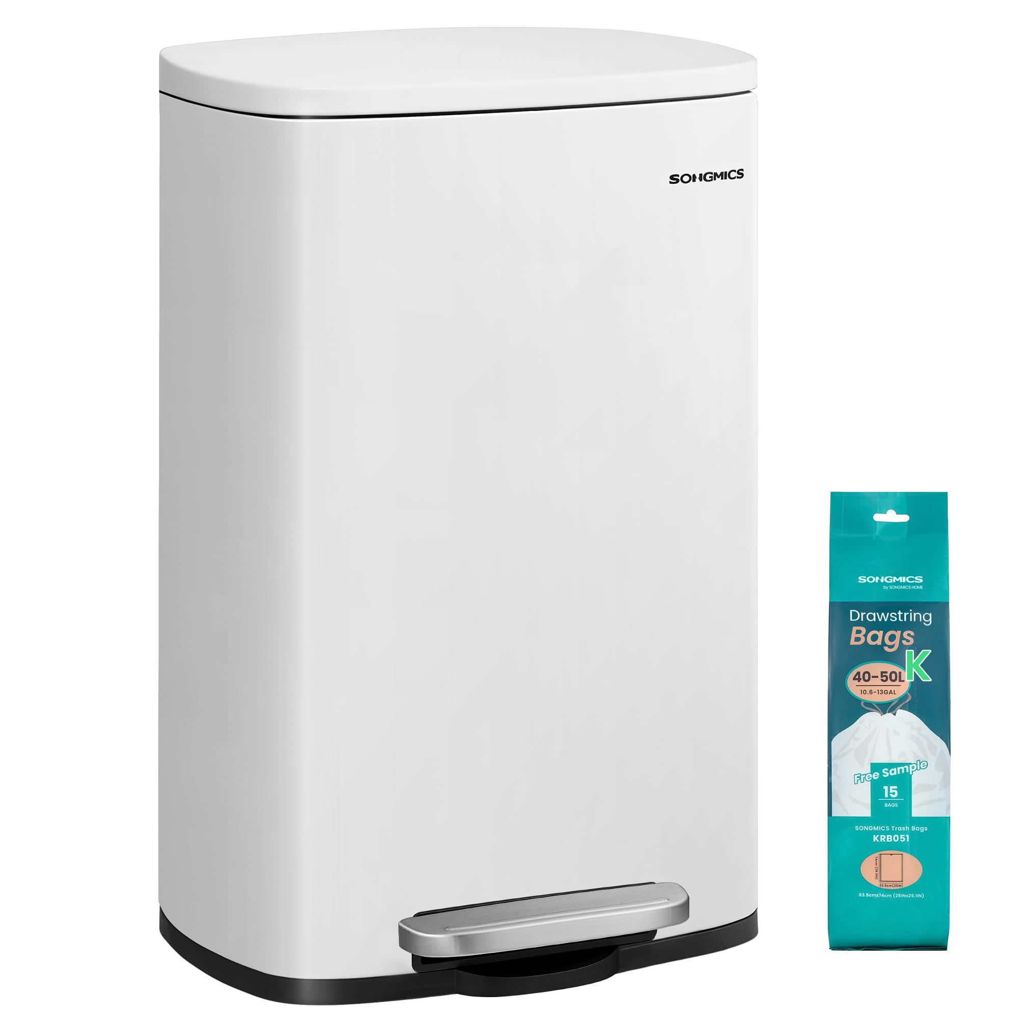 SONGMICS front view of trash can showing modern stainless finish and sleek shape for style