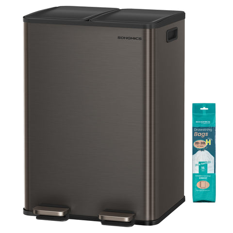 SONGMICS front view of dual-compartment trash can showing clean silhouette and convenience