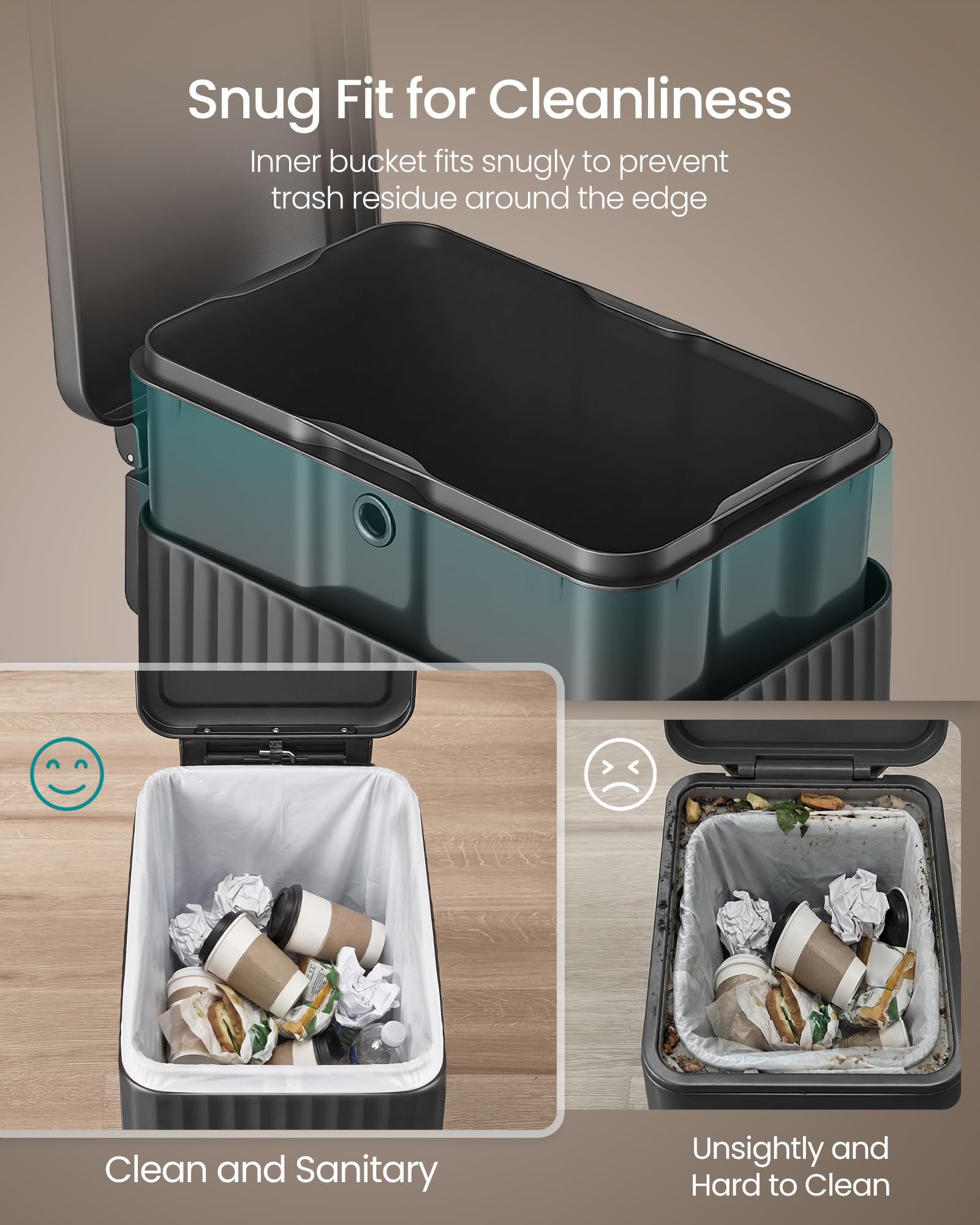 SONGMICS trash can placed in a modern kitchen to save floor space