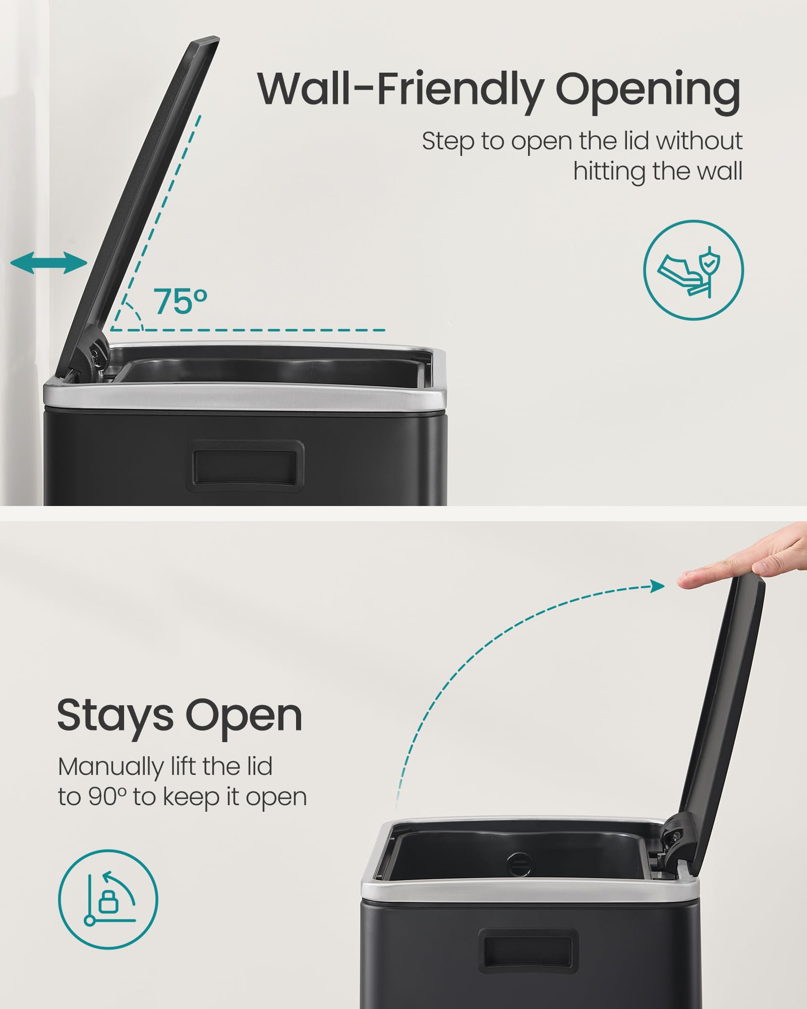 SONGMICS inner bucket removed showing two handles for easy emptying and cleaning