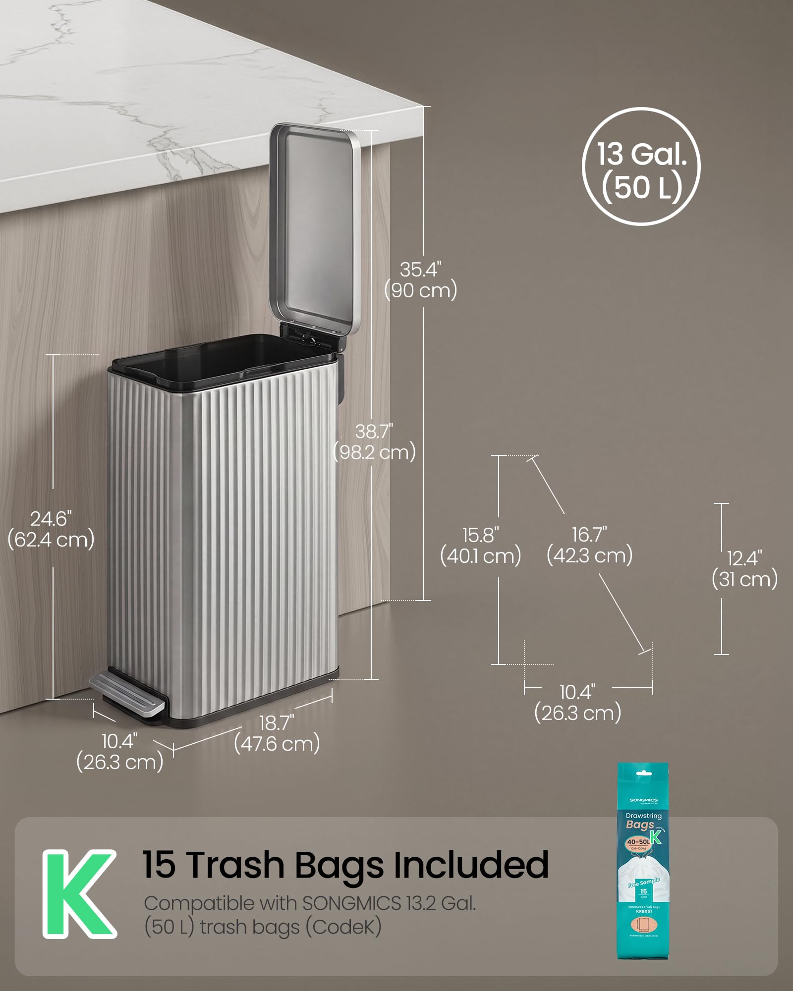 SONGMICS in a modern kitchen showing how the bin complements interior decor and function