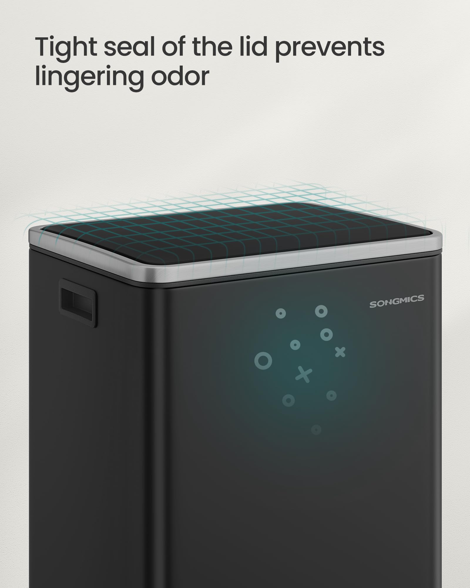 SONGMICS trash can in kitchen lifestyle setting showing discreet placement and elegant integration