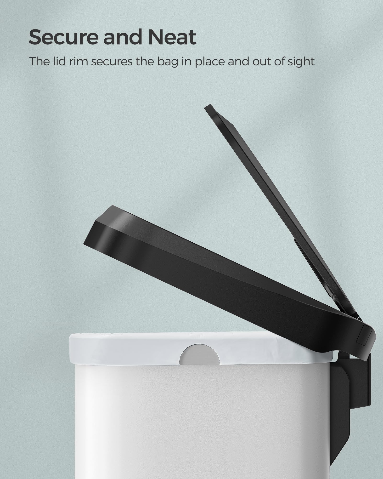 SONGMICS trash can placed in kitchen setting showing integration benefit: matches decor