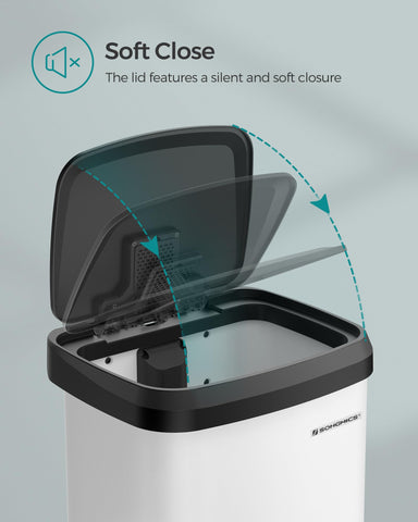SONGMICS lid mid-close showing soft-close action benefit: quiet operation