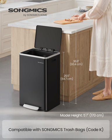 SONGMICS soft-close lid detail demonstrating quiet closure and gentle hydraulic dampening