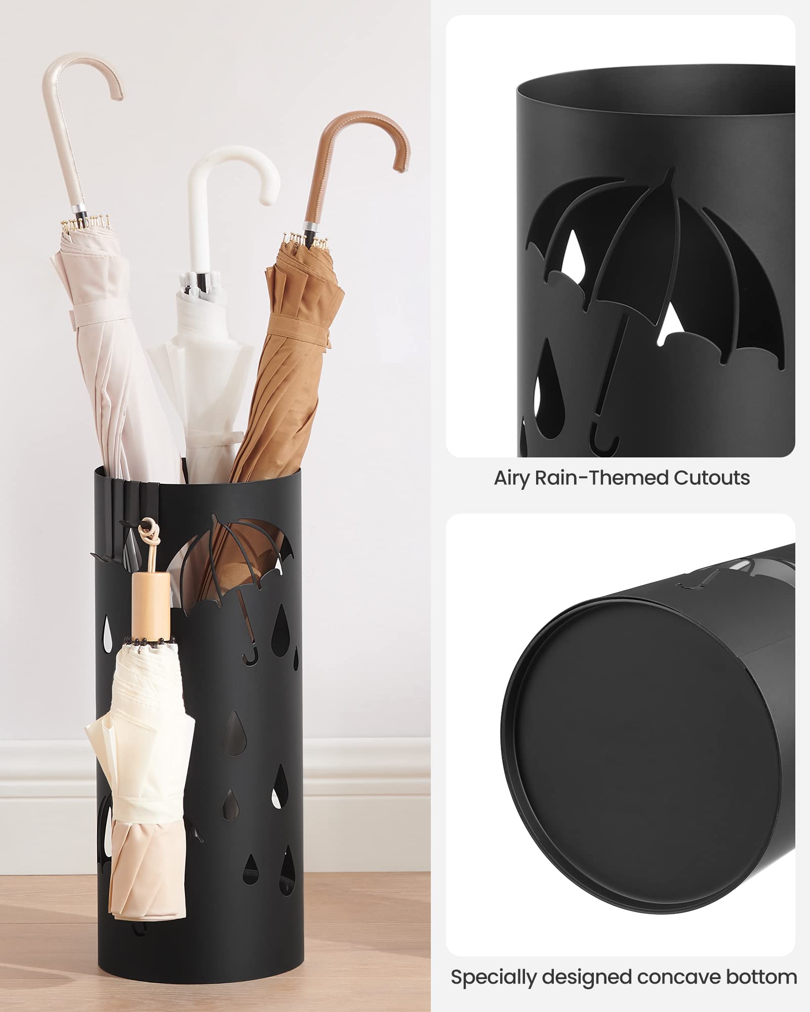 SONGMICS internal hooks hanging a small umbrella and cane neatly