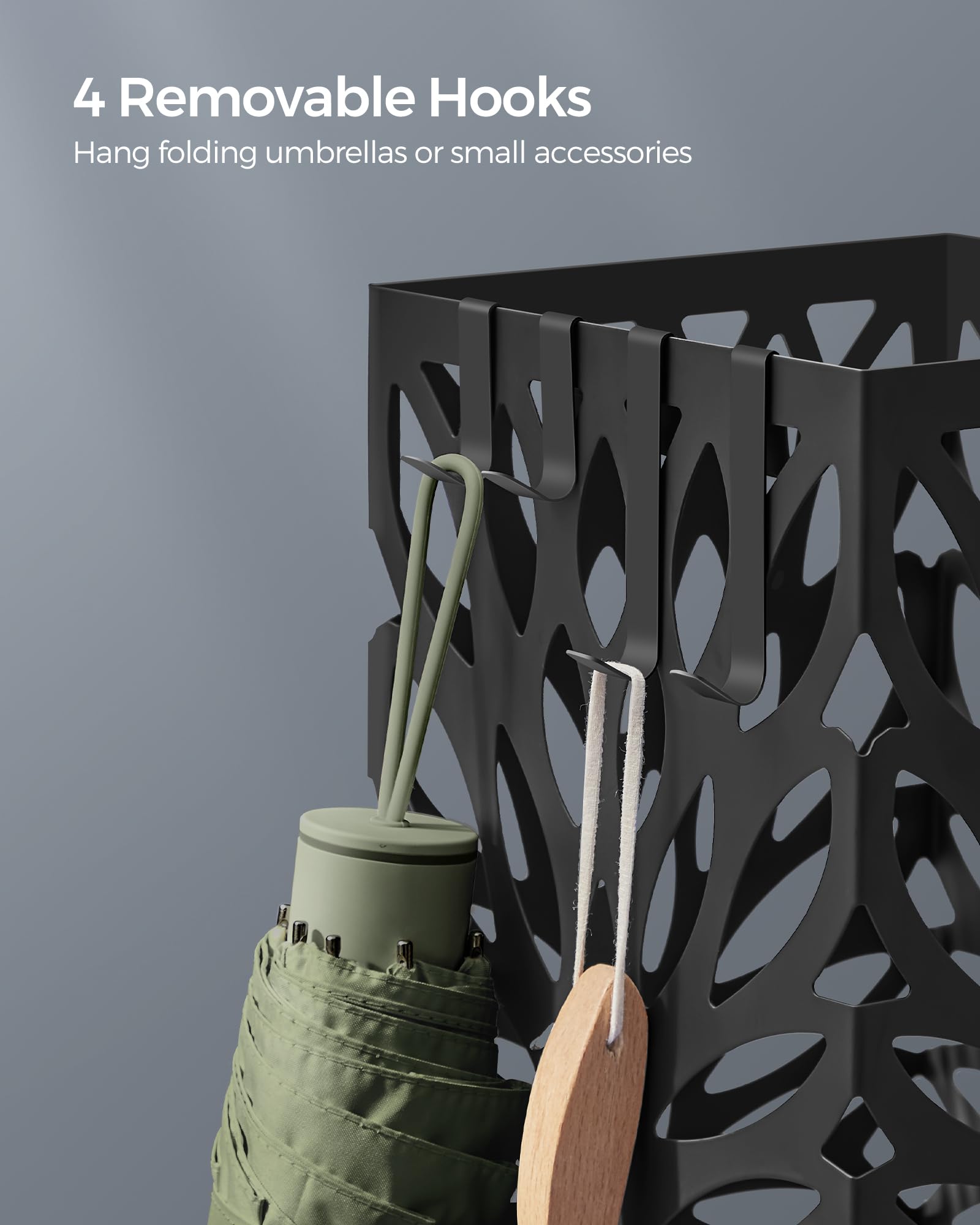 SONGMICS umbrella stand placed in a hallway providing organized entryway benefit