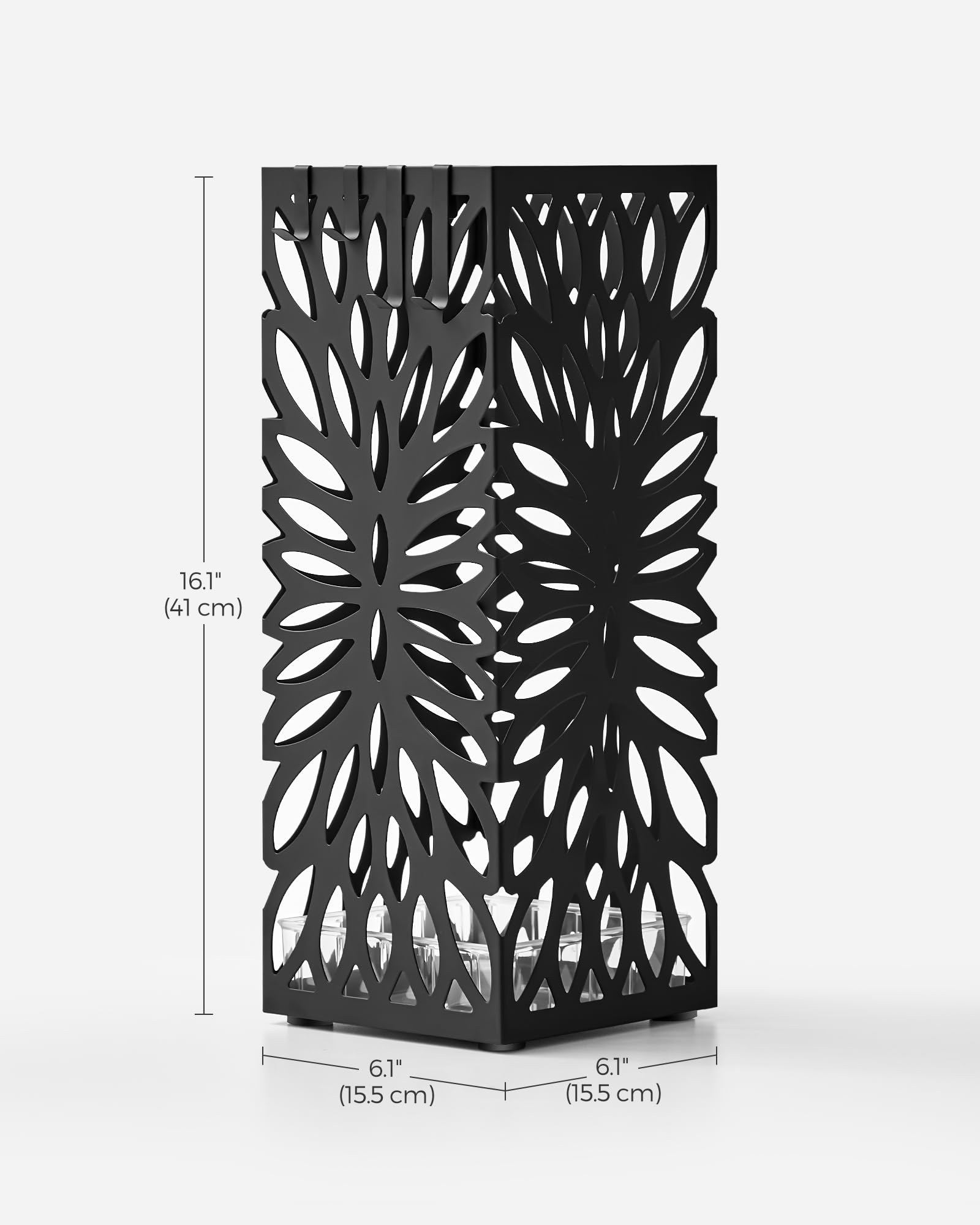SONGMICS umbrella stand beside shoes to illustrate compact size and space-saving benefit