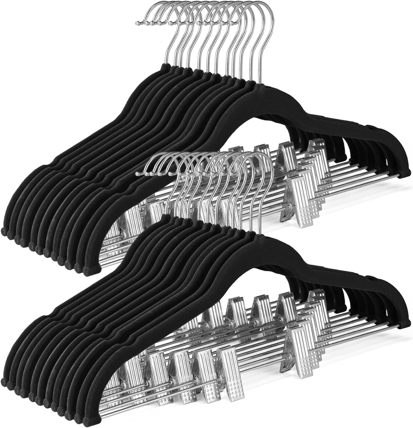 SONGMICS velvet hanger front view showing slim profile and secure clips for organized closets