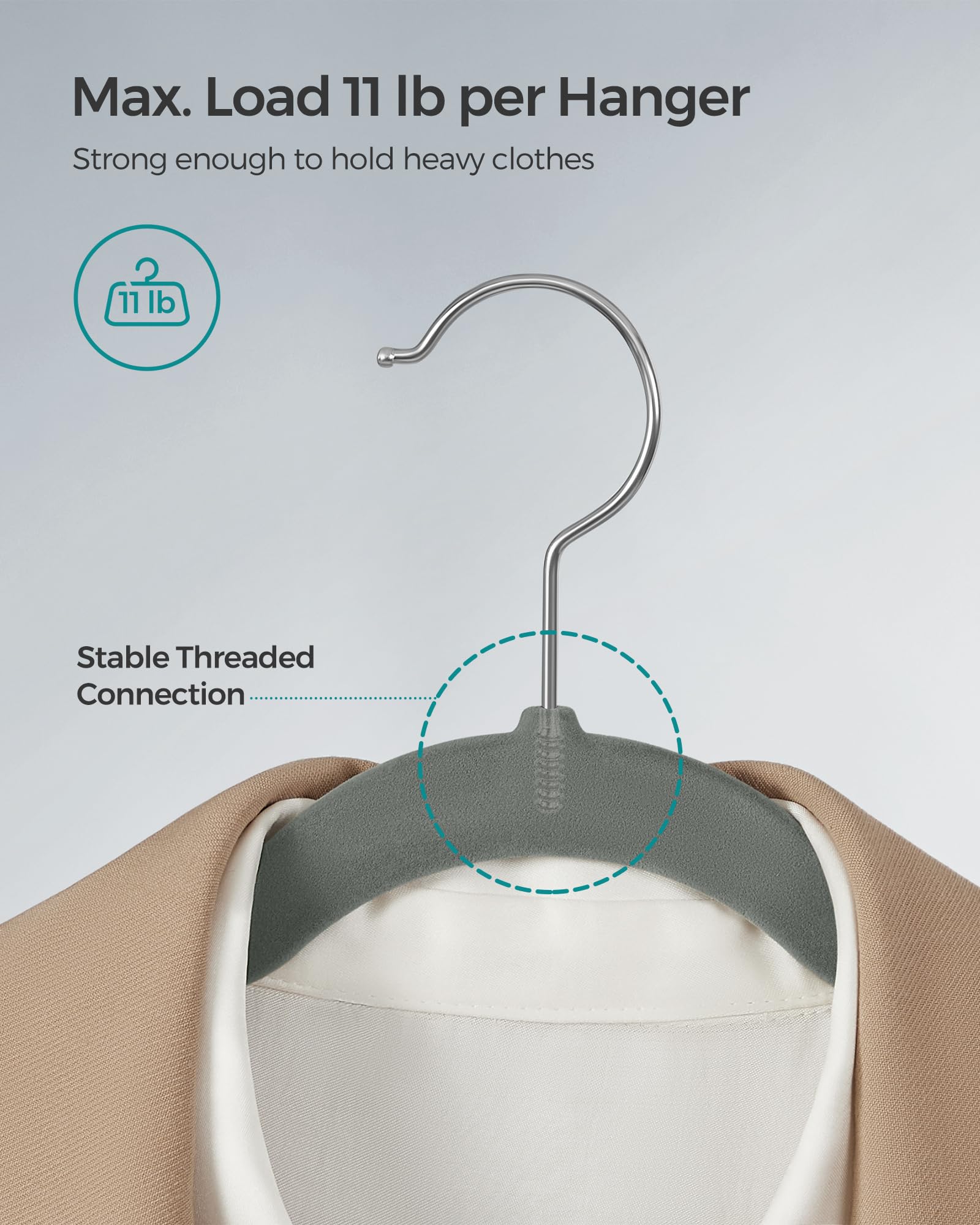 SONGMICS swivel hook demonstration showing 360° rotation for easy access