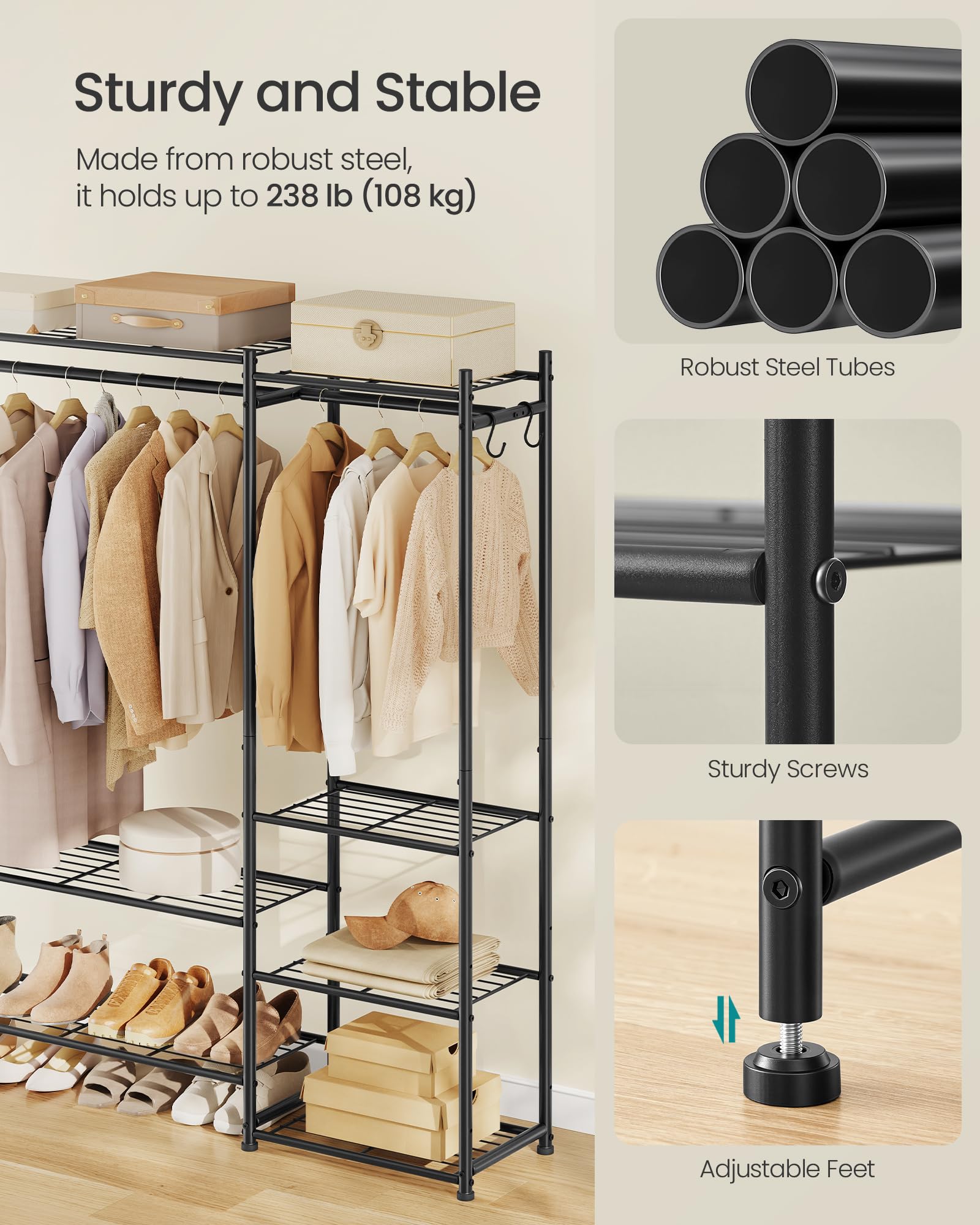 SONGMICS wardrobe in bedroom showing portable storage and quick wardrobe access benefit