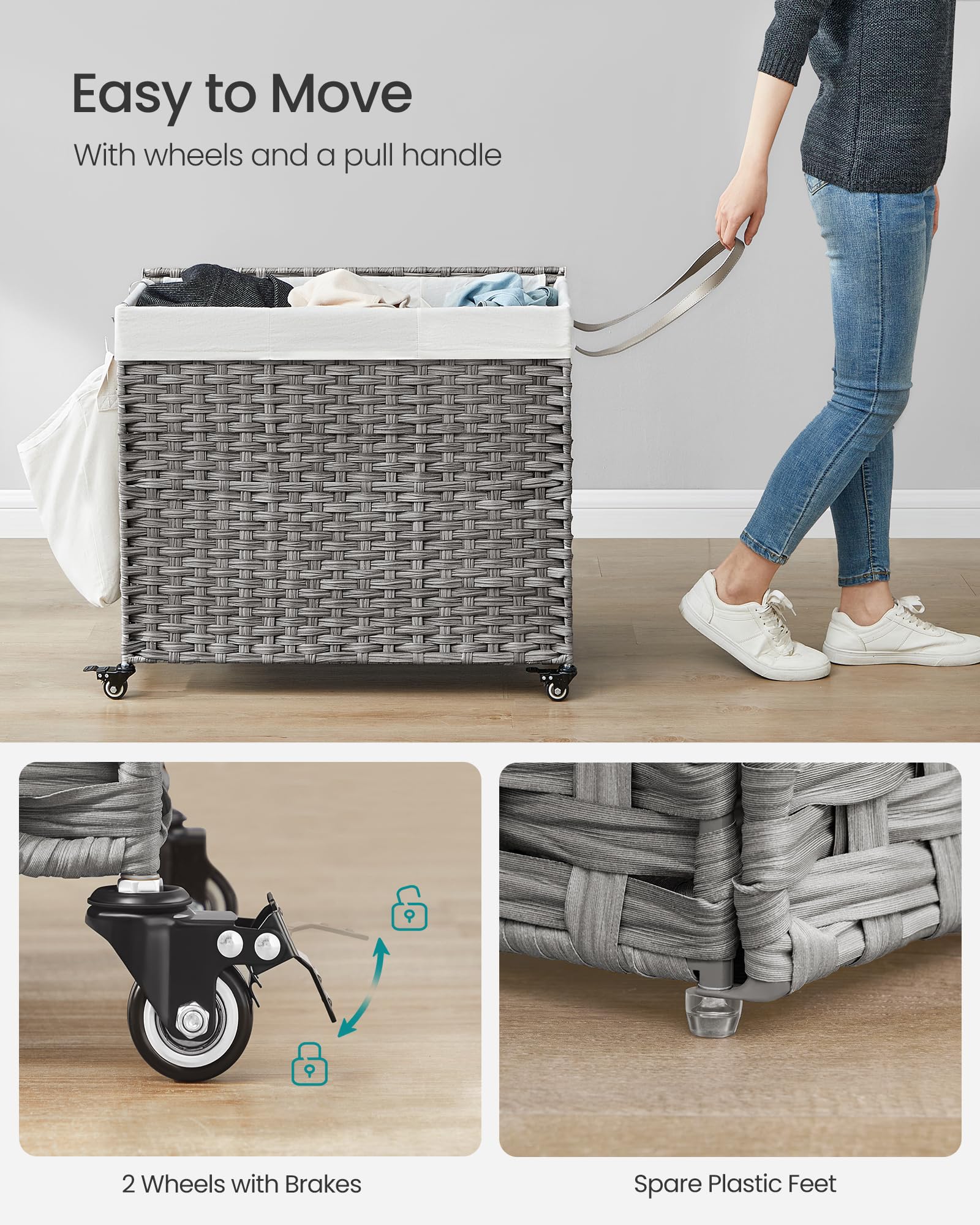 SONGMICS wheel and brake detail ensuring easy movement and secure lock